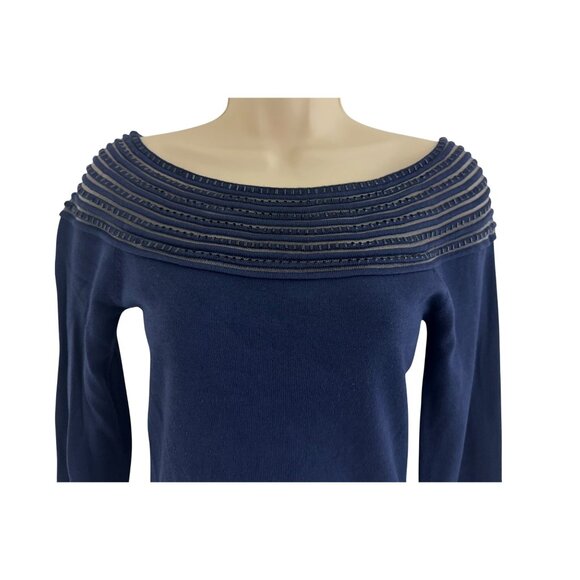 Boston Proper Navy Blue Embellished Illusion Soft Knit Sweater Top Shirt Size XS - Picture 2 of 10